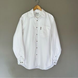Columbia Mens L White Button Down Long Sleeve Heavy Canvas Flannel Utility Shirt